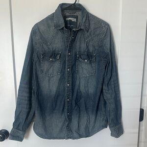 Express Men's Casual Denim Shirt - Dark Blue